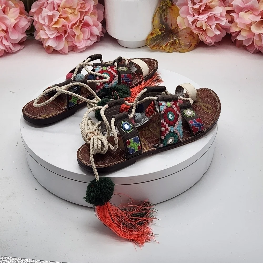 Sam Edelman Gretchen Mixed Color Gladiator Tassel Ethnic Sandals Size 7.5 - Picture 7 of 16